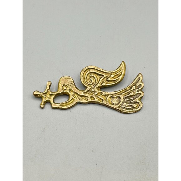 Brutalist Brass Brooch Angel with Star Artistic Design Vintage Handcrafted - Picture 5 of 6